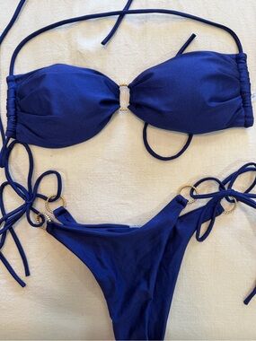 Blue Ring Detail String Bikini